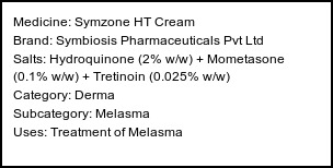 Information about Symzone HT Cream (Brand: Symbiosis Pharmaceuticals Pvt Ltd) - Uses: Treatment of Melasma