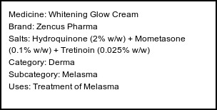 Information about Whitening Glow Cream (Brand: Zencus Pharma) - Uses: Treatment of Melasma