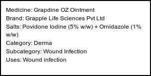 Information about Grapdine OZ Ointment (Brand: Grapple Life Sciences Pvt Ltd) - Uses: Wound infection