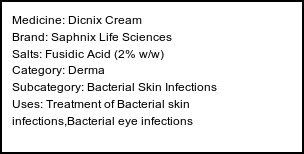 Information about Dicnix Cream (Brand: Saphnix Life Sciences) - Uses: Treatment of Bacterial skin infections,Bacterial eye infections