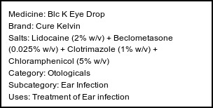 Information about Blc K Eye Drop (Brand: Cure Kelvin) - Uses: Treatment of Ear infection