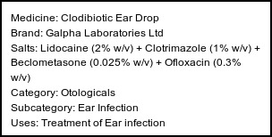 Information about Clodibiotic Ear Drop (Brand: Galpha Laboratories Ltd) - Uses: Treatment of Ear infection