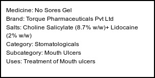 Information about No Sores Gel (Brand: Torque Pharmaceuticals Pvt Ltd) - Uses: Treatment of Mouth ulcers