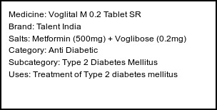 Information about Voglital M 0.2 Tablet SR (Brand: Talent India) - Uses: Treatment of Type 2 diabetes mellitus