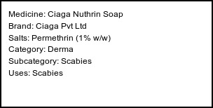 Information about Ciaga Nuthrin Soap (Brand: Ciaga Pvt Ltd) - Uses: Scabies