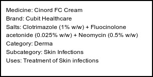 Information about Cinord FC Cream (Brand: Cubit Healthcare) - Uses: Treatment of Skin infections
