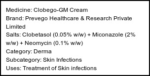 Information about Clobego-GM Cream (Brand: Prevego Healthcare & Research Private Limited) - Uses: Treatment of Skin infections