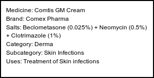 Information about Comtis GM Cream (Brand: Comex Pharma) - Uses: Treatment of Skin infections