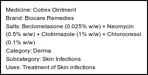 Information about Cotrex Ointment (Brand: Biocare Remedies) - Uses: Treatment of Skin infections