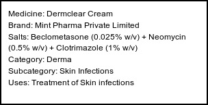 Information about Dermclear Cream (Brand: Mint Pharma Private Limited) - Uses: Treatment of Skin infections