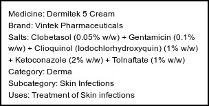 Information about Dermitek 5 Cream (Brand: Vintek Pharmaceuticals) - Uses: Treatment of Skin infections