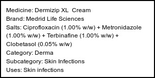 Information about Dermizip XL Cream (Brand: Medrid Life Sciences) - Uses: Skin infections