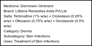 Information about Dermowin Ointment (Brand: Lifeline Remedies India Pvt Ltd) - Uses: Treatment of Skin infections