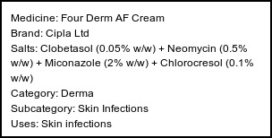 Information about Four Derm AF Cream (Brand: Cipla Ltd) - Uses: Skin infections