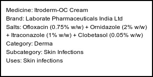 Information about Itroderm-OC Cream (Brand: Laborate Pharmaceuticals India Ltd) - Uses: Skin infections