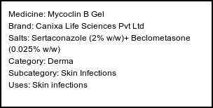 Information about Mycoclin B Gel (Brand: Canixa Life Sciences Pvt Ltd) - Uses: Skin infections