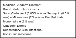 Information about Zioderm Ointment (Brand: Ziotic Life Sciences) - Uses: Skin infections