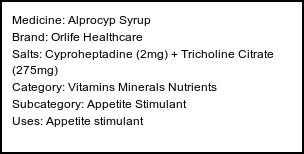 Information about Alprocyp Syrup (Brand: Orlife Healthcare) - Uses: Appetite stimulant
