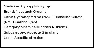 Information about Cypupplus Syrup (Brand: Nusearch Organic) - Uses: Appetite stimulant