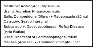 Information about Acdreg-RD Capsule SR (Brand: Accretion Pharmaceuticals) - Uses: Treatment of Gastroesophageal reflux disease (Acid reflux),Treatment of Peptic ulcer disease