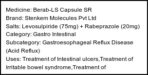 Information about Berab-LS Capsule SR (Brand: Stenkem Molecules Pvt Ltd) - Uses: Treatment of Intestinal ulcers,Treatment of Irritable bowel syndrome,Treatment of Gastroesophageal reflux disease (Acid reflux)