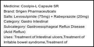 Information about Coolpix-L Capsule SR (Brand: Srigen Pharmaceuticals) - Uses: Treatment of Intestinal ulcers,Treatment of Irritable bowel syndrome,Treatment of Gastroesophageal reflux disease (Acid reflux)
