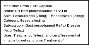 Information about Drrab L SR Capsule (Brand: DR Best pharmaceuticals Pvt Ltd) - Uses: Treatment of Intestinal ulcers,Treatment of Irritable bowel syndrome,Treatment of Gastroesophageal reflux disease (Acid reflux)