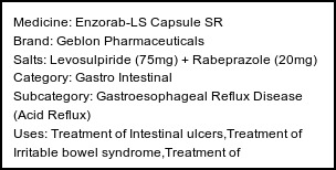 Information about Enzorab-LS Capsule SR (Brand: Geblon Pharmaceuticals) - Uses: Treatment of Intestinal ulcers,Treatment of Irritable bowel syndrome,Treatment of Gastroesophageal reflux disease (Acid reflux)