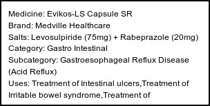Information about Evikos-LS Capsule SR (Brand: Medville Healthcare) - Uses: Treatment of Intestinal ulcers,Treatment of Irritable bowel syndrome,Treatment of Gastroesophageal reflux disease (Acid reflux)