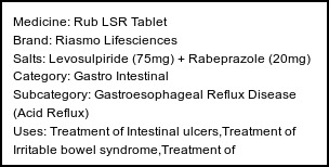 Information about Rub LSR Tablet (Brand: Riasmo Lifesciences) - Uses: Treatment of Intestinal ulcers,Treatment of Irritable bowel syndrome,Treatment of Gastroesophageal reflux disease (Acid reflux)