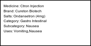 Information about Ctron Injection (Brand: Cureton Biotech) - Uses: Vomiting,Nausea
