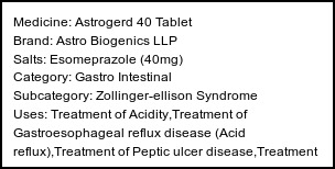 Information about Astrogerd 40 Tablet (Brand: Astro Biogenics LLP) - Uses: Treatment of Acidity,Treatment of Gastroesophageal reflux disease (Acid reflux),Treatment of Peptic ulcer disease,Treatment of Zollinger-Ellison syndrome