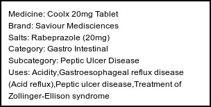 Information about Coolx 20mg Tablet (Brand: Saviour Medisciences) - Uses: Acidity,Gastroesophageal reflux disease (Acid reflux),Peptic ulcer disease,Treatment of Zollinger-Ellison syndrome