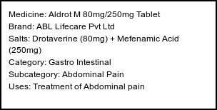 Information about Aldrot M 80mg/250mg Tablet (Brand: ABL Lifecare Pvt Ltd) - Uses: Treatment of Abdominal pain