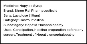 Information about Hapylac Syrup (Brand: Shree Raj Pharmaceuticals) - Uses: Constipation,Intestine preparation before any surgery,Treatment of Hepatic encephalopathy