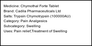 Information about Chymothal Forte Tablet (Brand: Cadila Pharmaceuticals Ltd) - Uses: Pain relief,Treatment of Swelling