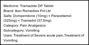 Information about Tramazide DP Tablet (Brand: Ikon Remedies Pvt Ltd) - Uses: Treatment of Severe acute pain,Treatment of Vomiting
