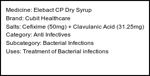 Information about Elebact CP Dry Syrup (Brand: Cubit Healthcare) - Uses: Treatment of Bacterial infections