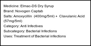 Information about Elmac-DS Dry Syrup (Brand: Novogen Captab) - Uses: Treatment of Bacterial infections