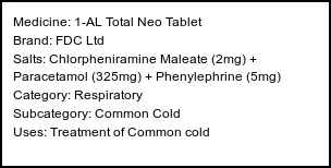 Information about 1-AL Total Neo Tablet (Brand: FDC Ltd) - Uses: Treatment of Common cold
