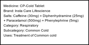Information about CP-Cold Tablet (Brand: Insta Care Lifescience) - Uses: Treatment of Common cold