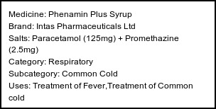 Information about Phenamin Plus Syrup (Brand: Intas Pharmaceuticals Ltd) - Uses: Treatment of Fever,Treatment of Common cold