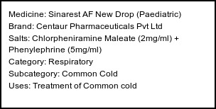 Information about Sinarest AF New Drop (Paediatric) (Brand: Centaur Pharmaceuticals Pvt Ltd) - Uses: Treatment of Common cold