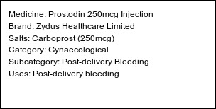 Information about Prostodin 250mcg Injection (Brand: Zydus Healthcare Limited) - Uses: Post-delivery bleeding