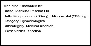 Information about Unwanted Kit (Brand: Mankind Pharma Ltd) - Uses: Medical abortion