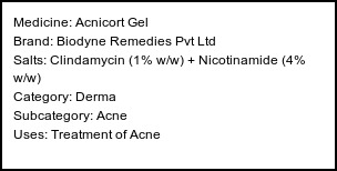 Information about Acnicort Gel (Brand: Biodyne Remedies Pvt Ltd) - Uses: Treatment of Acne