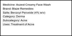 Information about Aczest Creamy Face Wash (Brand: Blaze Remedies) - Uses: Treatment of Acne