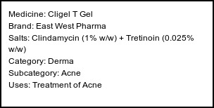 Information about Cligel T Gel (Brand: East West Pharma) - Uses: Treatment of Acne