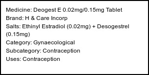 Information about Deogest E 0.02mg/0.15mg Tablet (Brand: H & Care Incorp) - Uses: Contraception