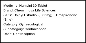 Information about Hamsini 30 Tablet (Brand: Cheminnova Life Sciences) - Uses: Contraception
